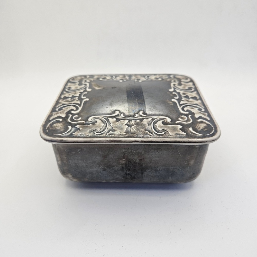 Vintage Hertel Jacob Bavaria Silver Overlay Trinket Box Square Porcelain
